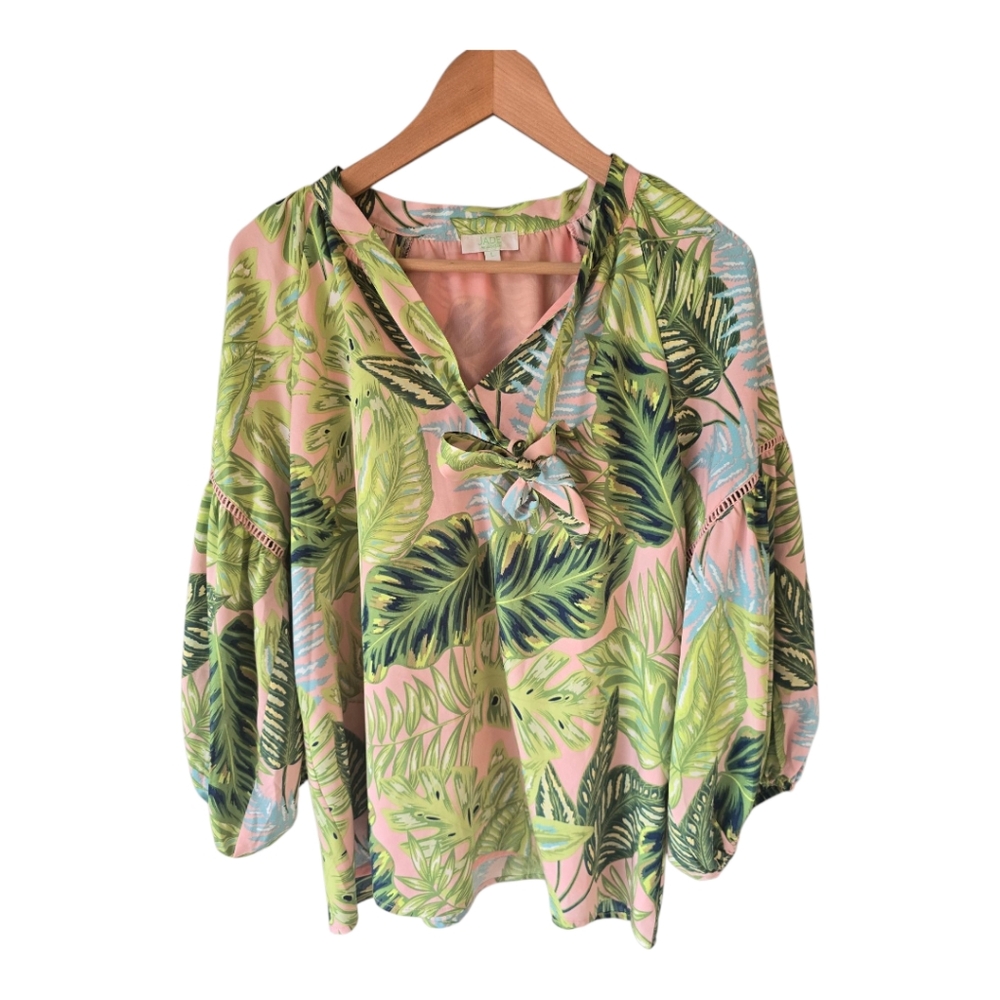 Jade Women's Tropical Leaf Blouse - Green and Pink